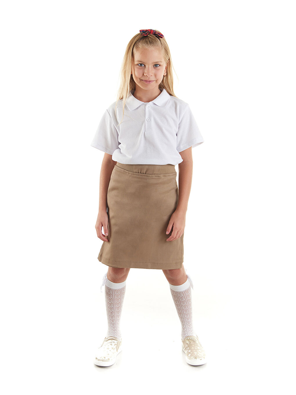 Bej Kız Çocuk Okul Kaşkorse Beli İpli Şort Etek AK863637-1