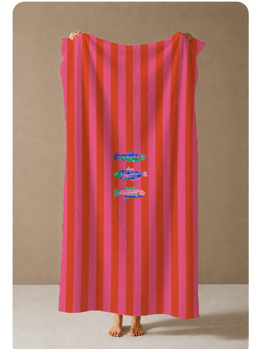 Pembe Kırmızı Çizgili Yaz Sloganlı 70x150 Cm Dijital Baskılı Plaj Ve Banyo Havlusu-3