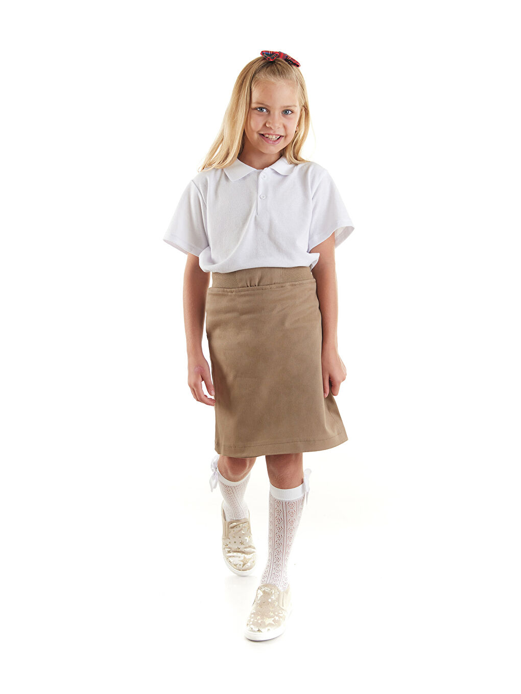 Bej Kız Çocuk Okul Kaşkorse Beli İpli Şort Etek AK863637-2