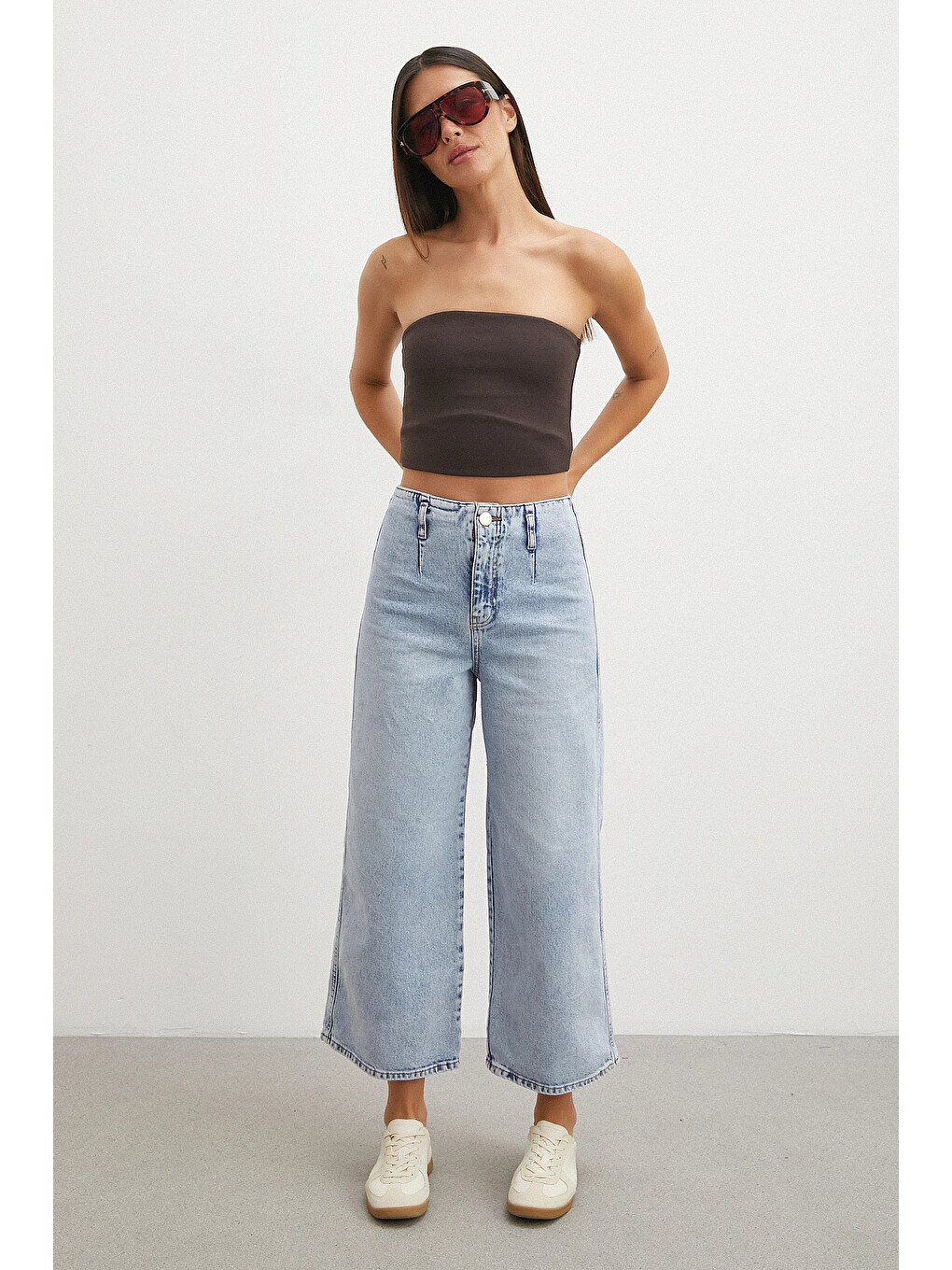 Önü Cepsiz Straight Jean Buz Mavisi-4