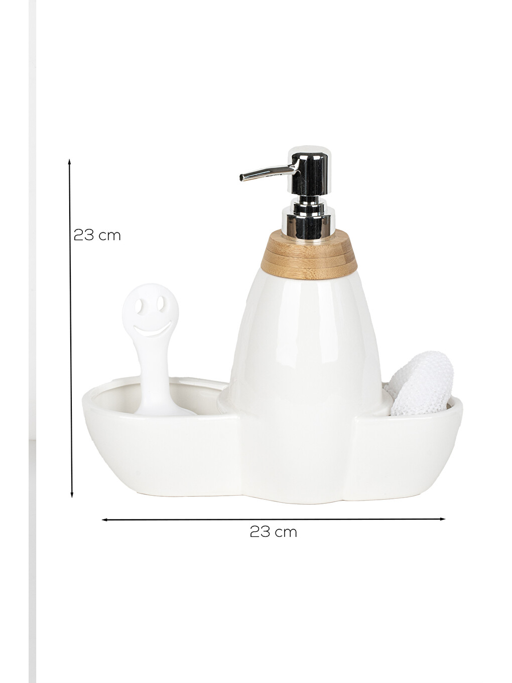 5310825 Tezgah Üstü Beyaz Sıvı Sabunluk Fırçalı Süngerli Porselen Sabunluk 700ml 28cm-2