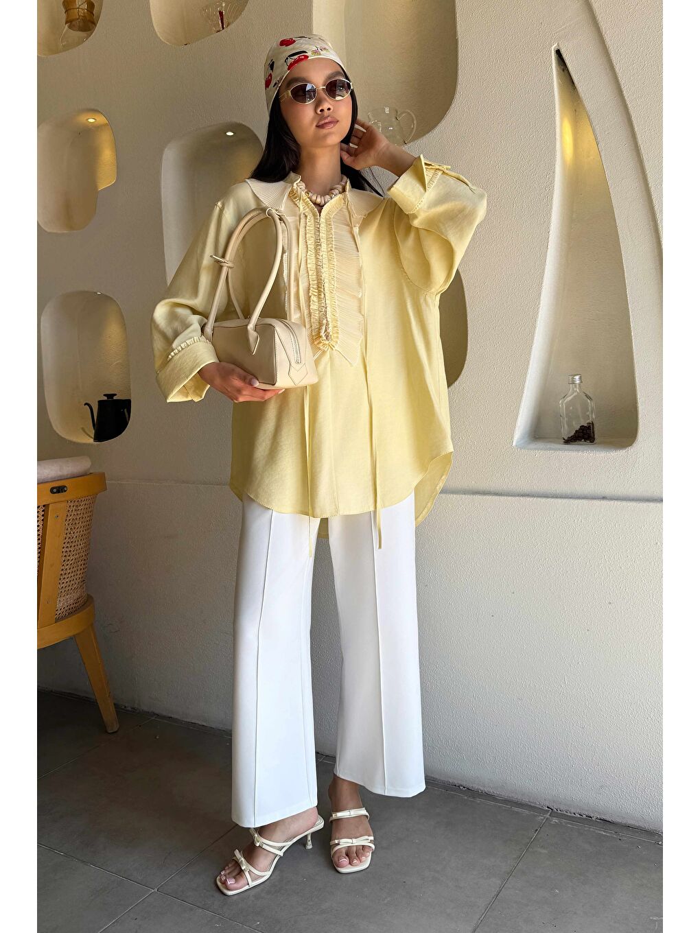 Pilise Detaylı Bluz Soft Sarı-2