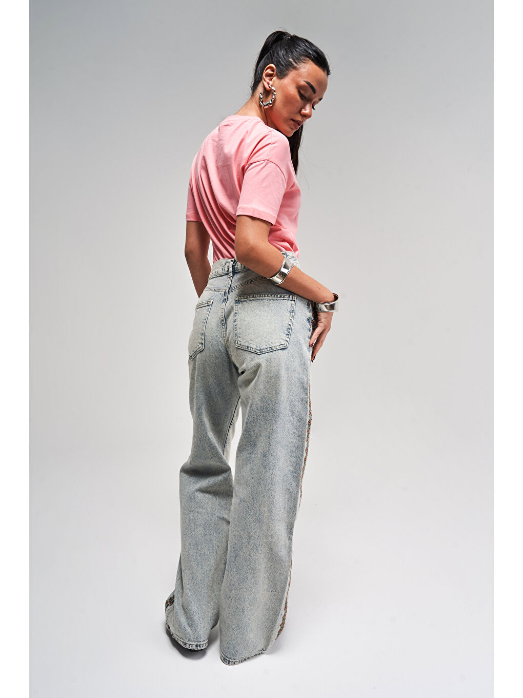 Mavi Kadın T.Kot Rengi 4S5-80 Yandan Nakışlı Loose Fit Orta Bel Tasarım Denim Jean-3