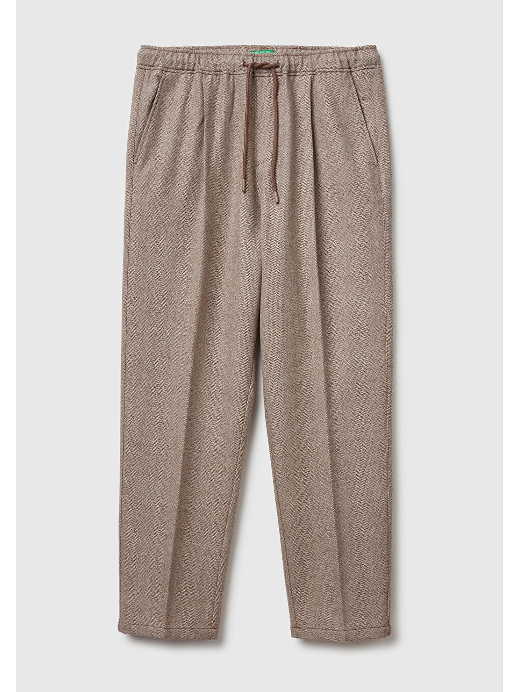 Erkek Kahverengi Yün ve Akrilik Karışımlı Beli Lastikli Bağcıklı Pantolon-1