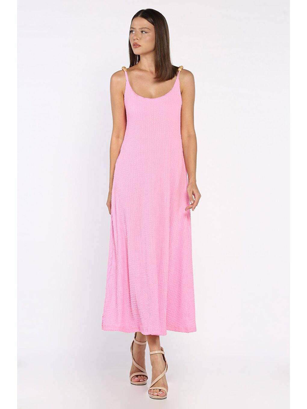 Pembe Kadın İp Askılı Elbise-1