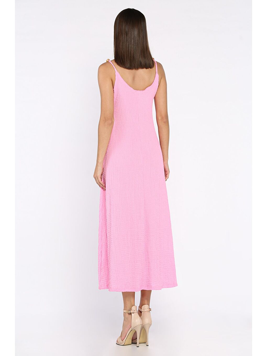 Pembe Kadın İp Askılı Elbise-2