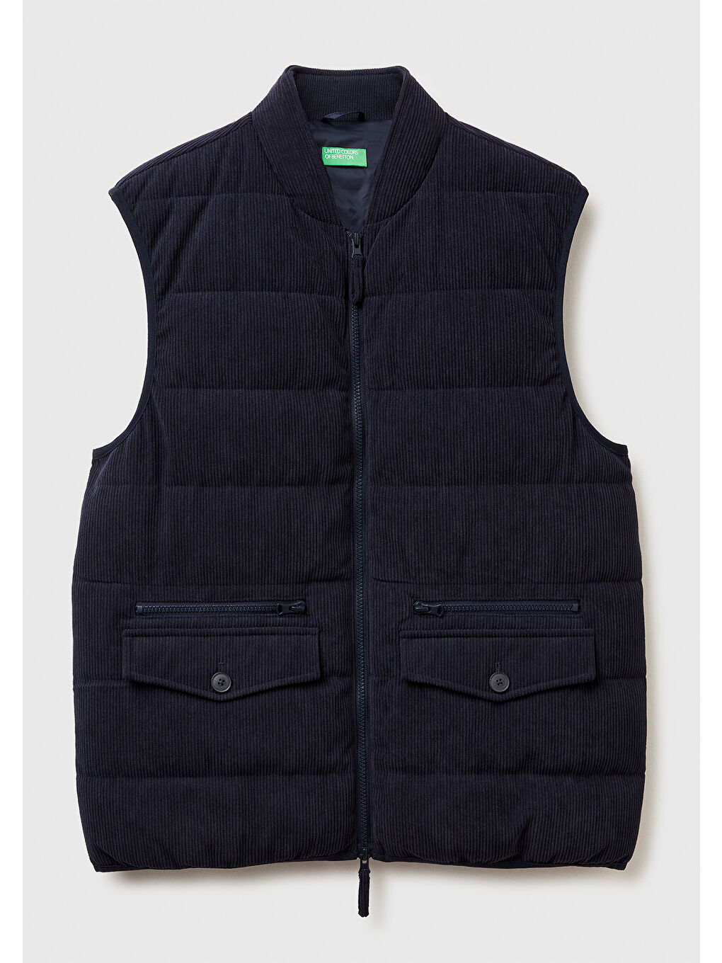 Erkek Lacivert Kapitone Fermuarlı Kapaklı Cepli Kadife Yelek-1