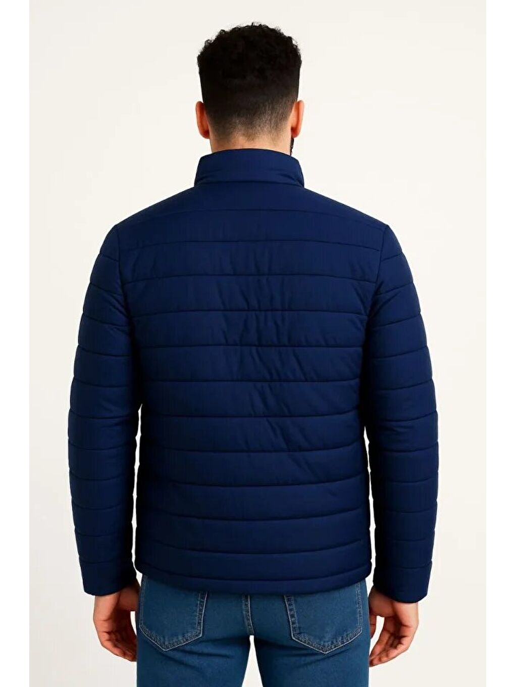 Lacivert Erkek Mikro Su İtici Kapitone Baskılı Astarlı Fermuarlı Bomber Mont-2