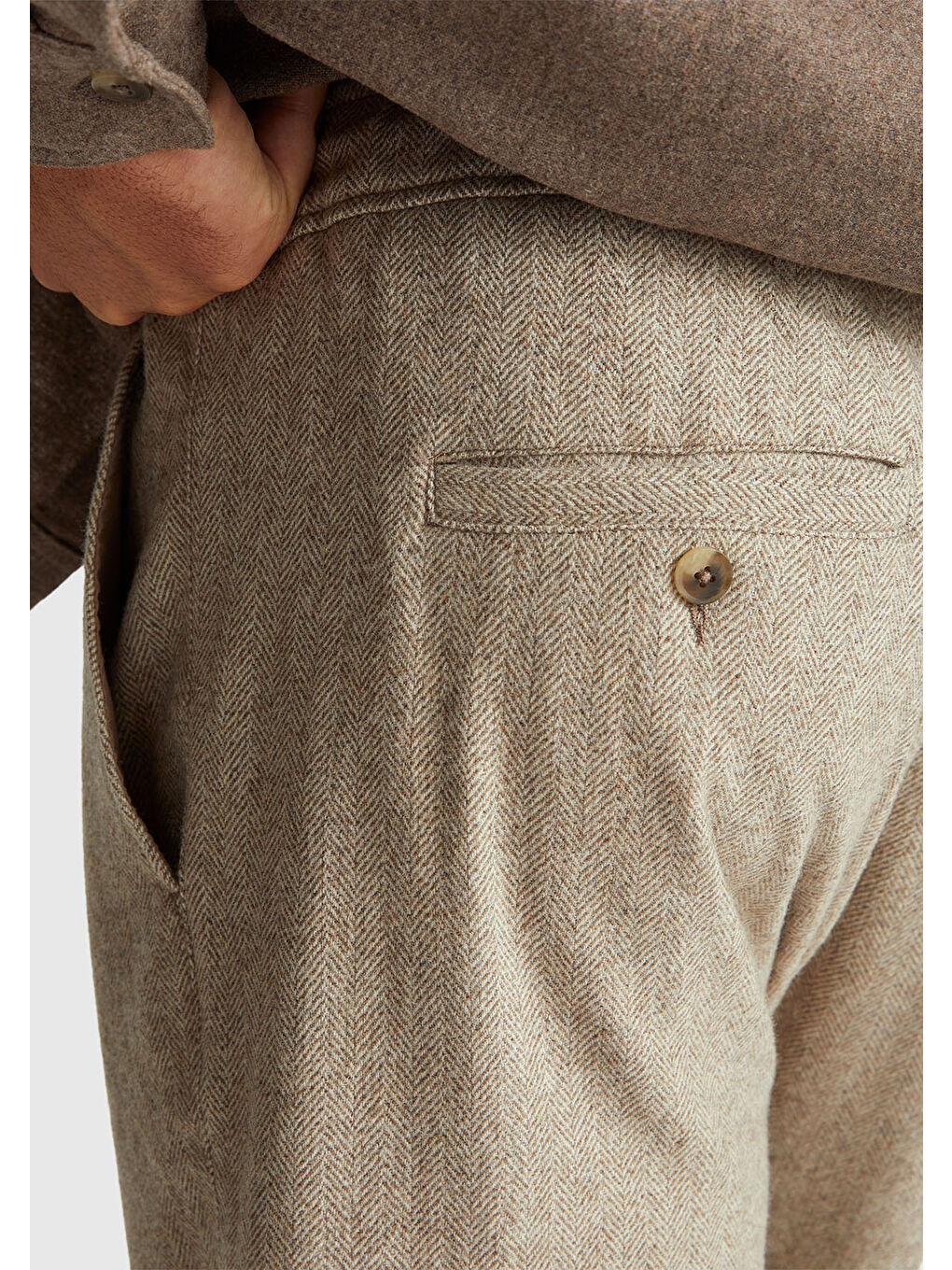 Erkek Kahverengi Yün ve Akrilik Karışımlı Beli Lastikli Bağcıklı Pantolon-5