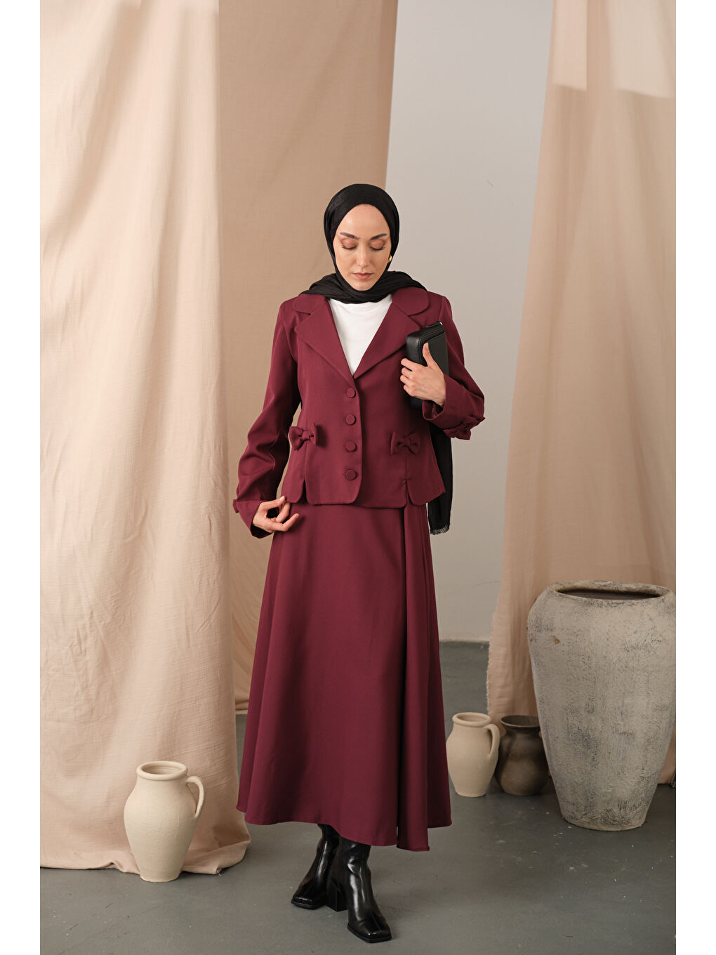 Kadın Kurdele Detaylı Takım Mürdüm-1