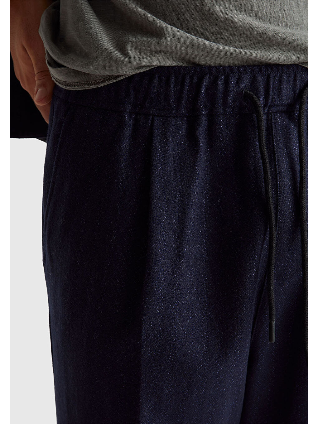 Erkek Antrasit Yün ve Akrilik Karışımlı Beli Lastikli Bağcıklı Pantolon-5