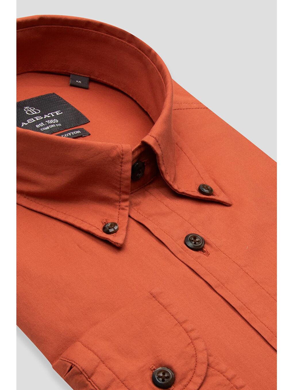 Kahverengi Mario Poplin Pamuklu Comfort Fit Kiremit Düğmeli Yaka Erkek Düz Gömlek-1