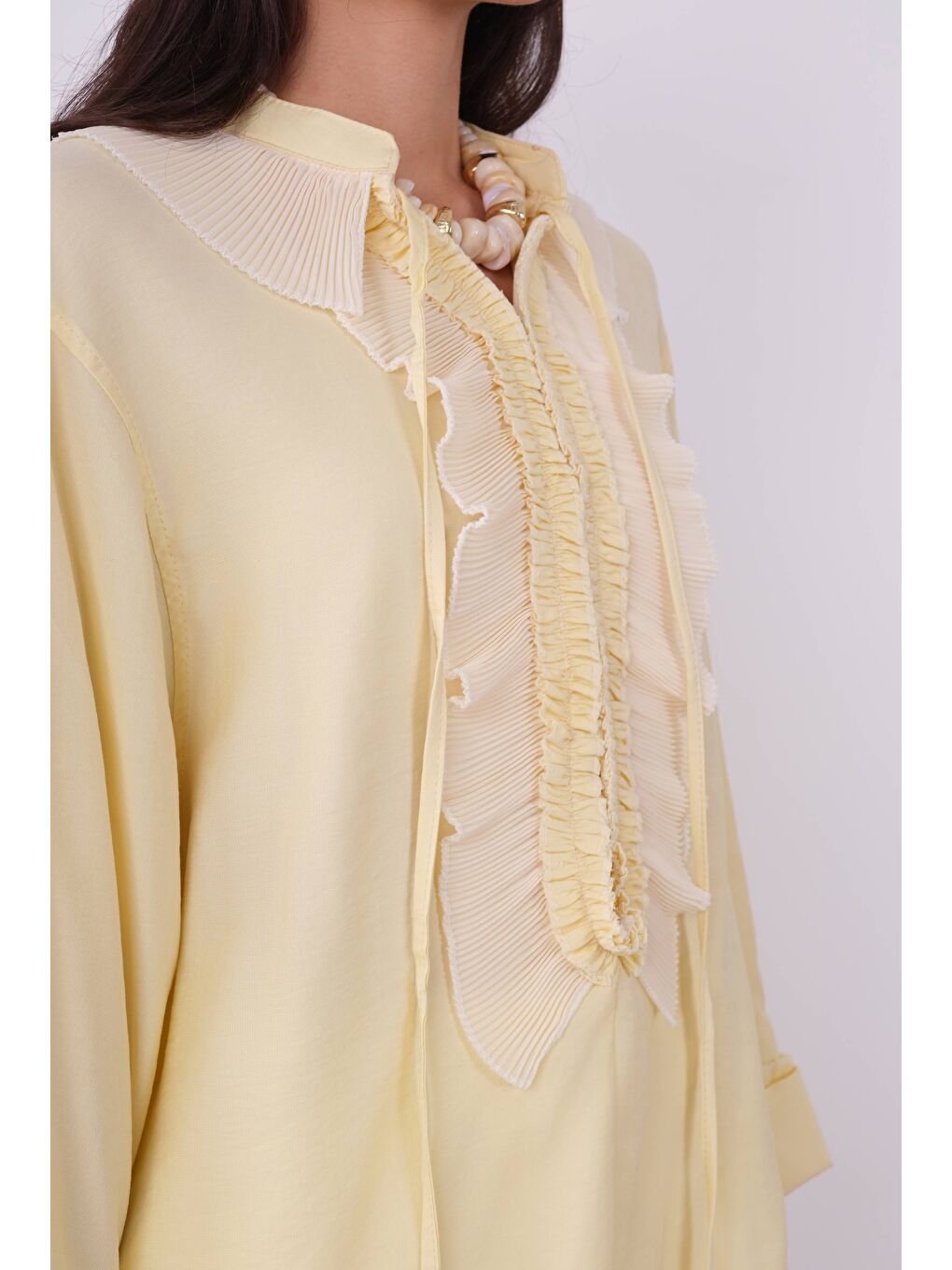 Pilise Detaylı Bluz Soft Sarı-4