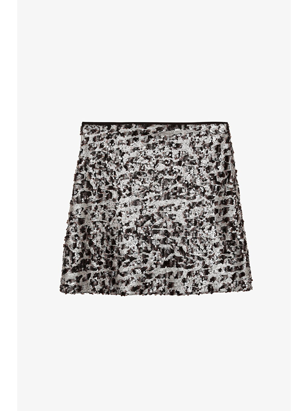 Payetli Leopar Desen Mini Etek Kahverengi