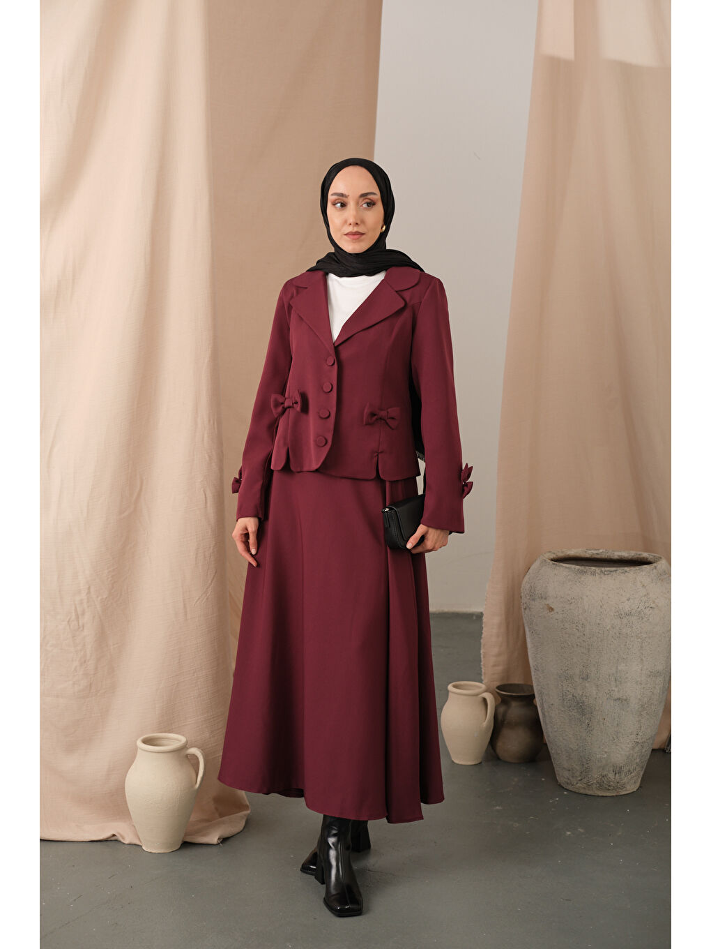 Kadın Kurdele Detaylı Takım Mürdüm-2