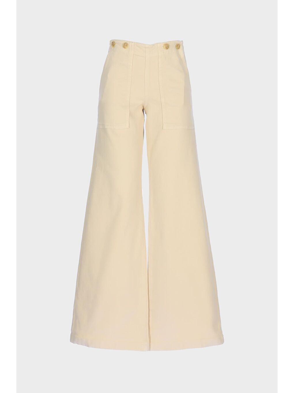 Weslie Ekru Yüksek Bel Patı Fermuarlı Wideleg Düğme Detaylı Jean Pantolon C 4530-213