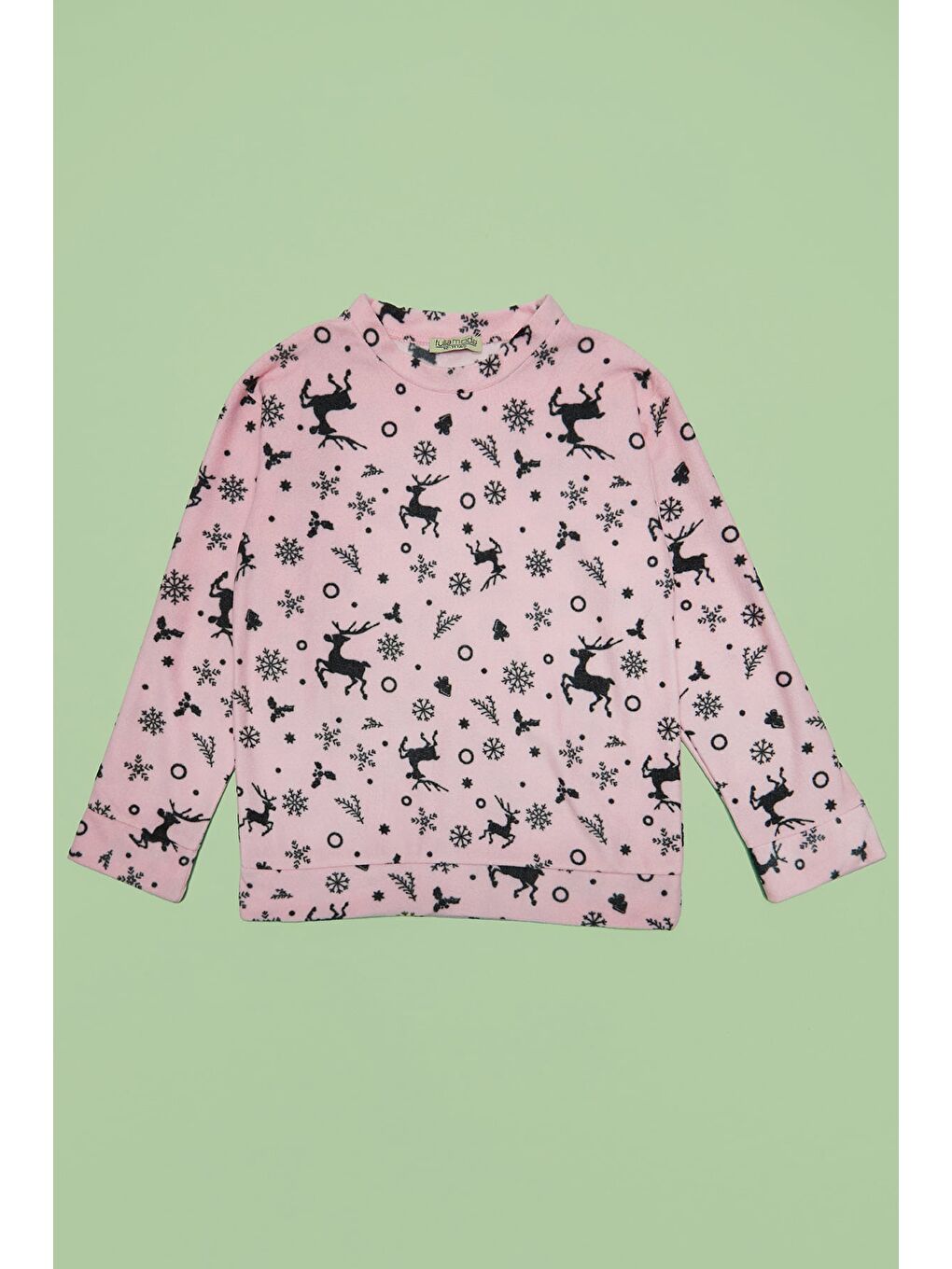 Pembe Geyik Desenli Polar Unisex Çocuk Pijama Takımı-3