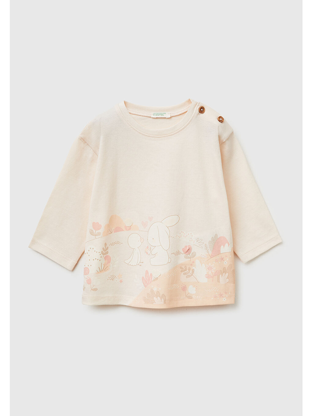 Karışık Bebek Omzu Ahşap Düğmeli Su Baskılı Nakışlı Uzun Kollu T-Shirt