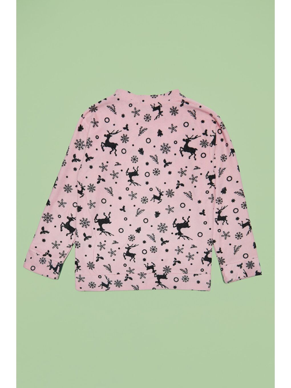 Pembe Geyik Desenli Polar Unisex Çocuk Pijama Takımı-4