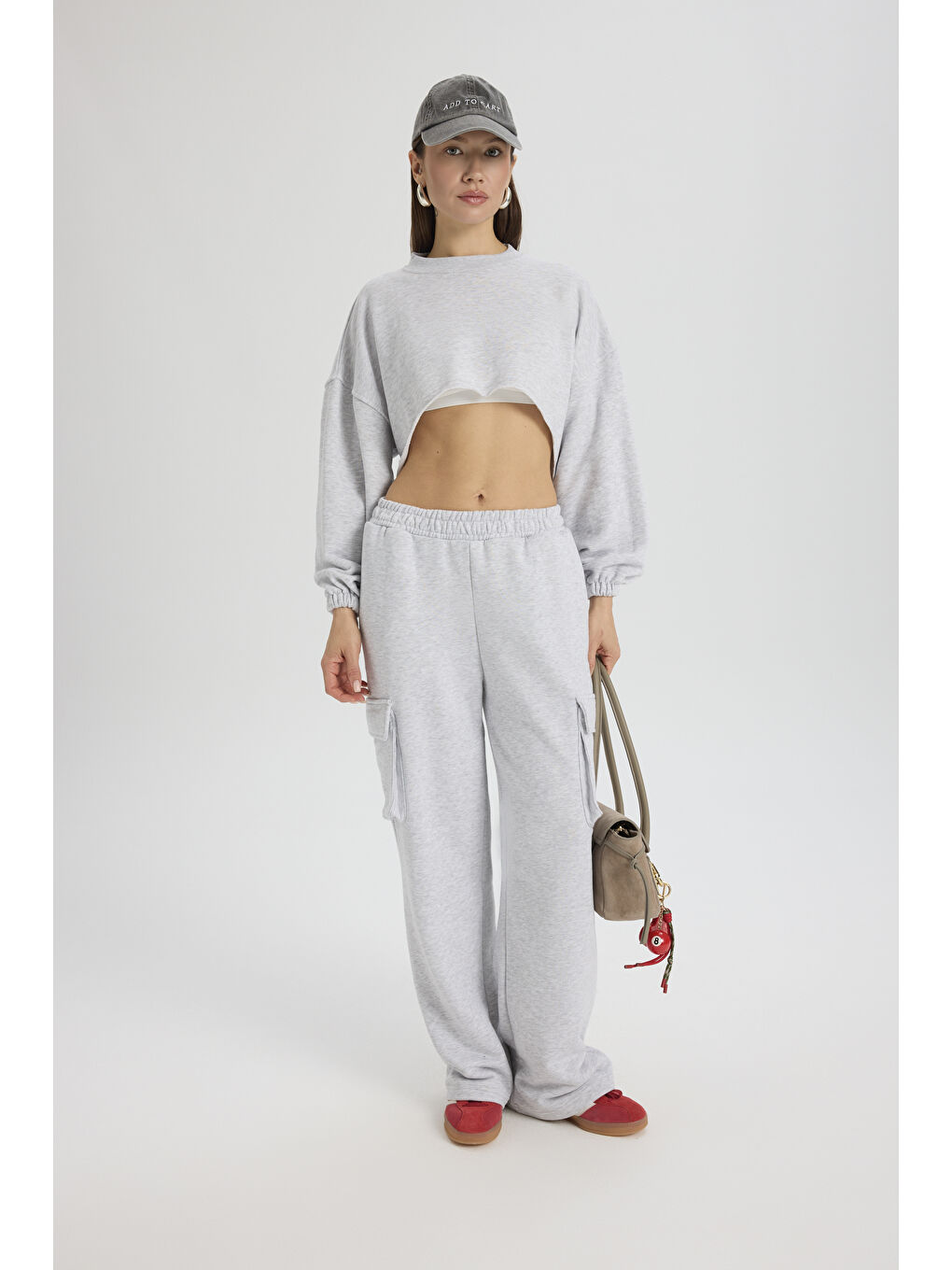 Beyaz Swan Yandan Cepli Karmelanj Eşofman Takım-5