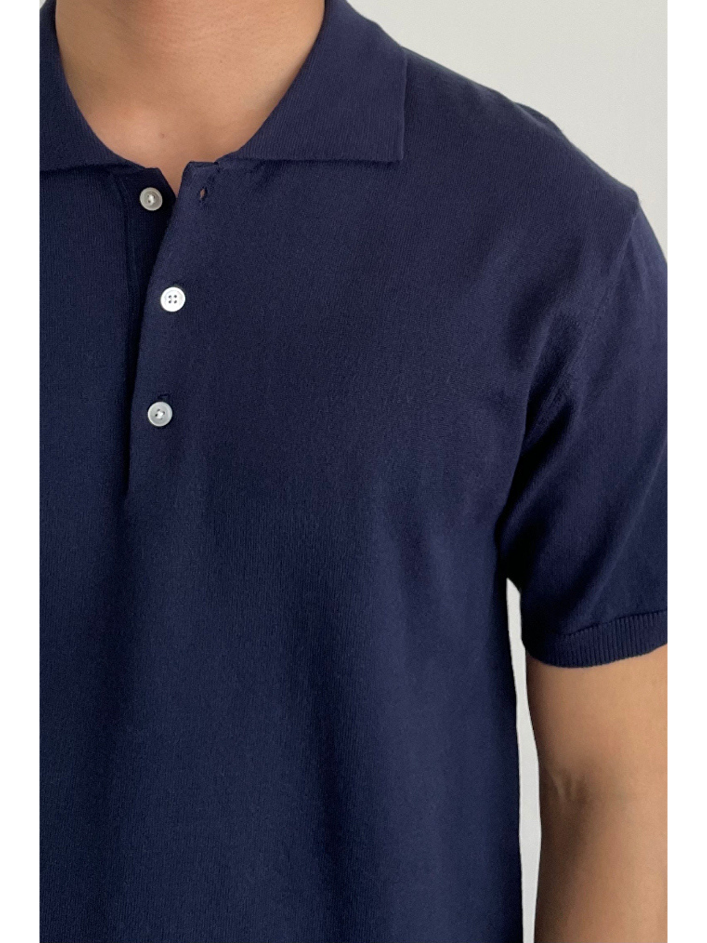 Erkek Lacivert Düğmeli Regular Fit Triko T-Shirt-2