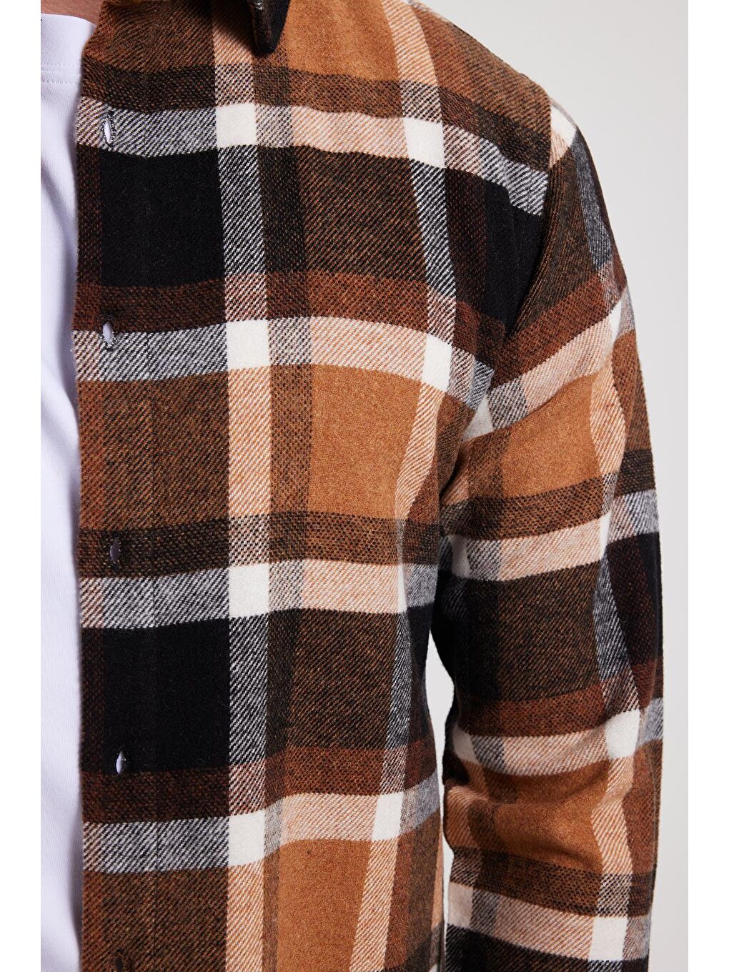 Kahverengi Erkek Slim Fit Dar Kesim Kareli Kışlık Oduncu Gömlek-4
