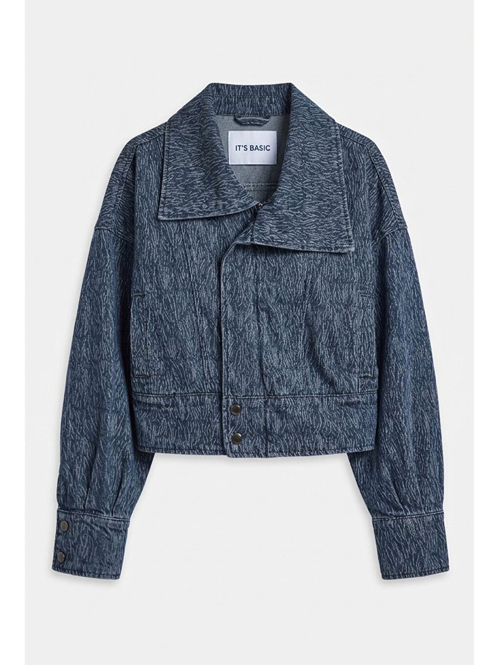 Kadın Mavi 9w6-197 Crop Kruvaze Özel Kumaş Tasarım Denim Ceket-1