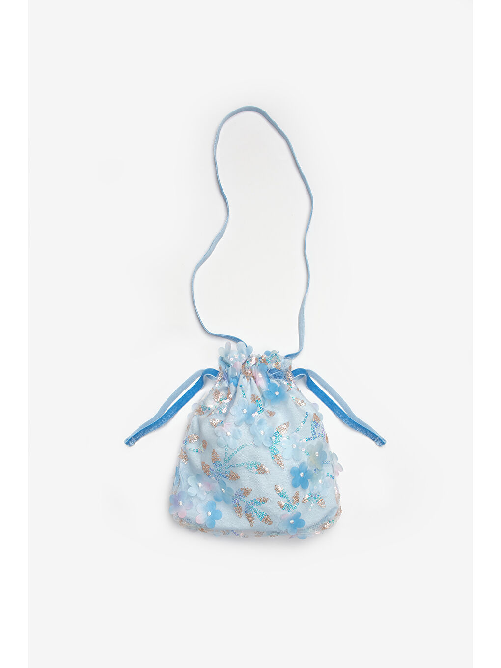 Mavi  Çiçek ve Pul Detaylı Kız Çocuk Çanta