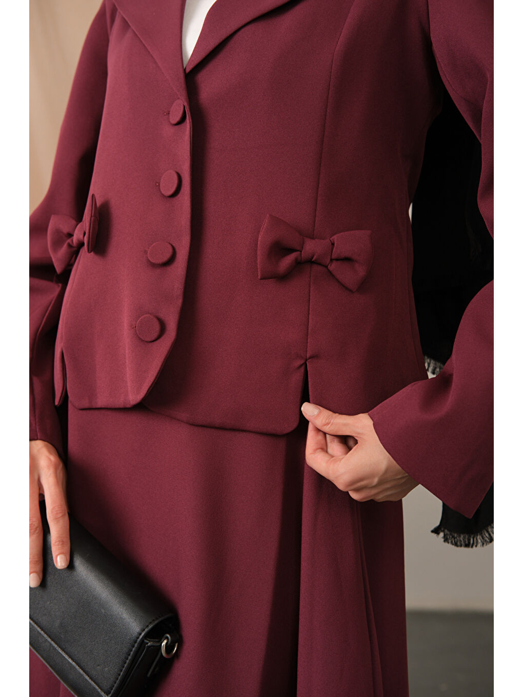 Kadın Kurdele Detaylı Takım Mürdüm-3