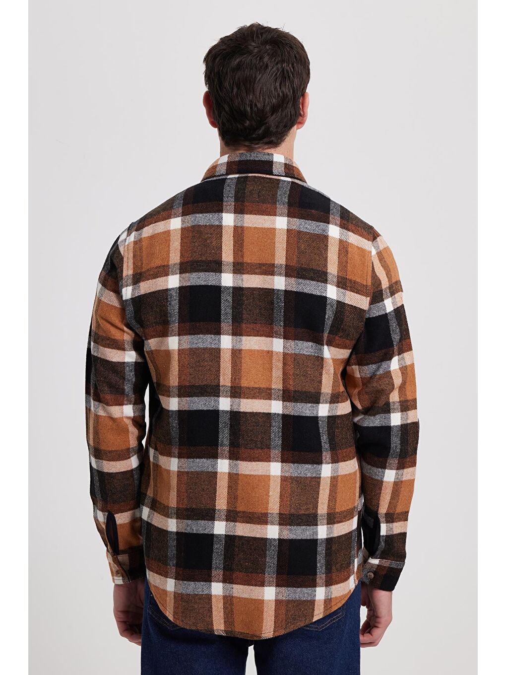 Kahverengi Erkek Slim Fit Dar Kesim Kareli Kışlık Oduncu Gömlek-5