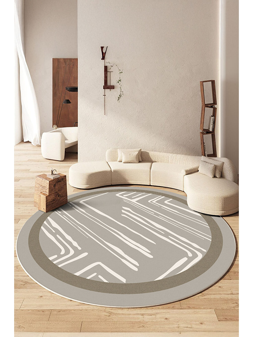 Kahverengi Dekoratif Salon Halısı, Makinada Yıkanabilir, Kaymaz Taban, İnce & Modern Tasarım-2