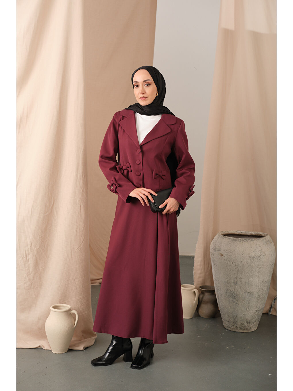 Kadın Kurdele Detaylı Takım Mürdüm-4