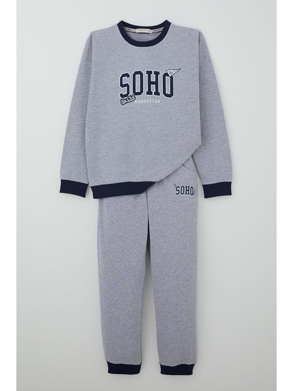 Erkek Çocuk Eşofman Takımı Yazı Pantolonu Cepli Açık Gri Melanj (4-8 Yaş)