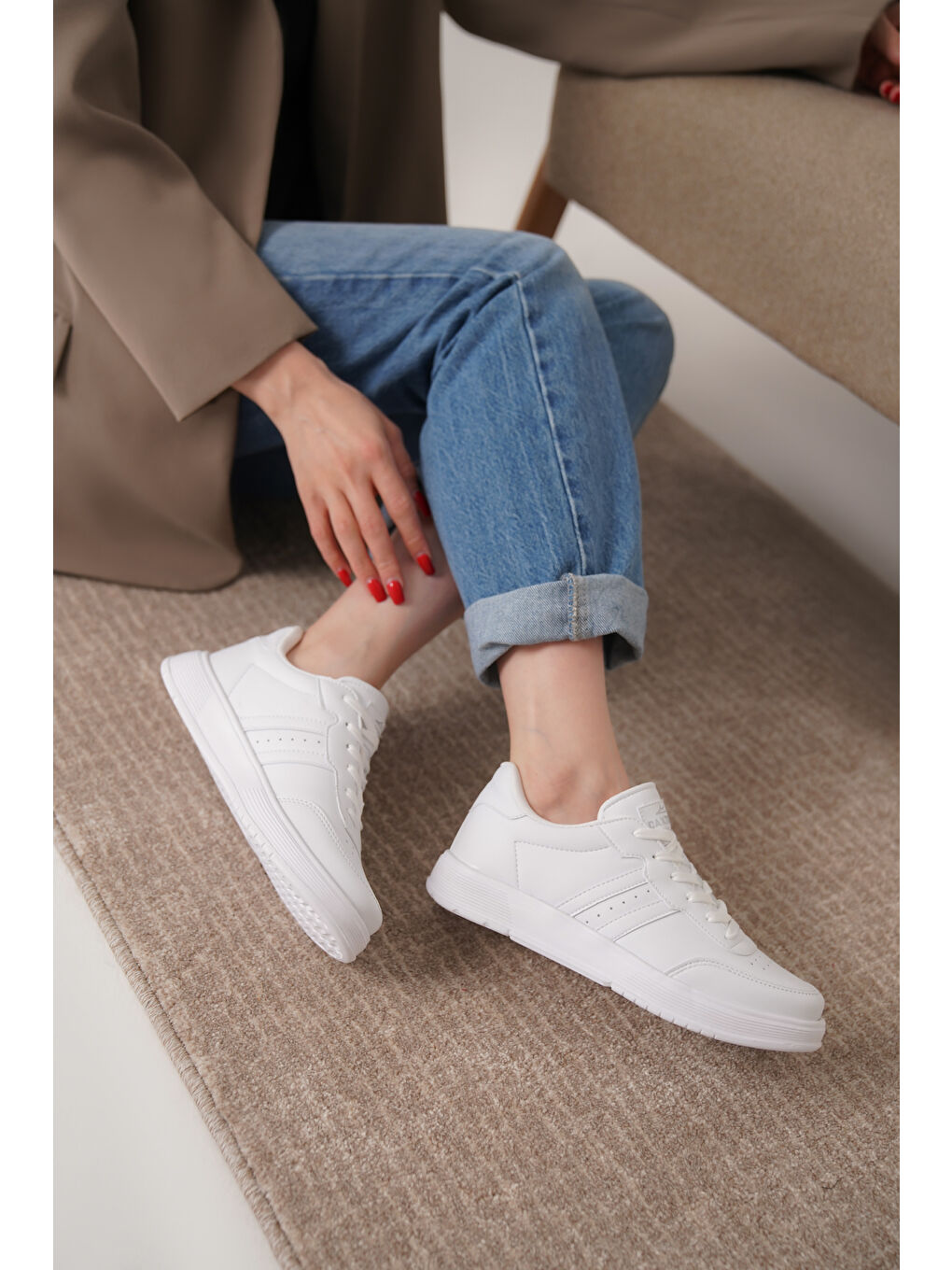 Beyaz Daxors D163 Günlük Ortopedik Kadın Sneaker Spor Ayakkabı