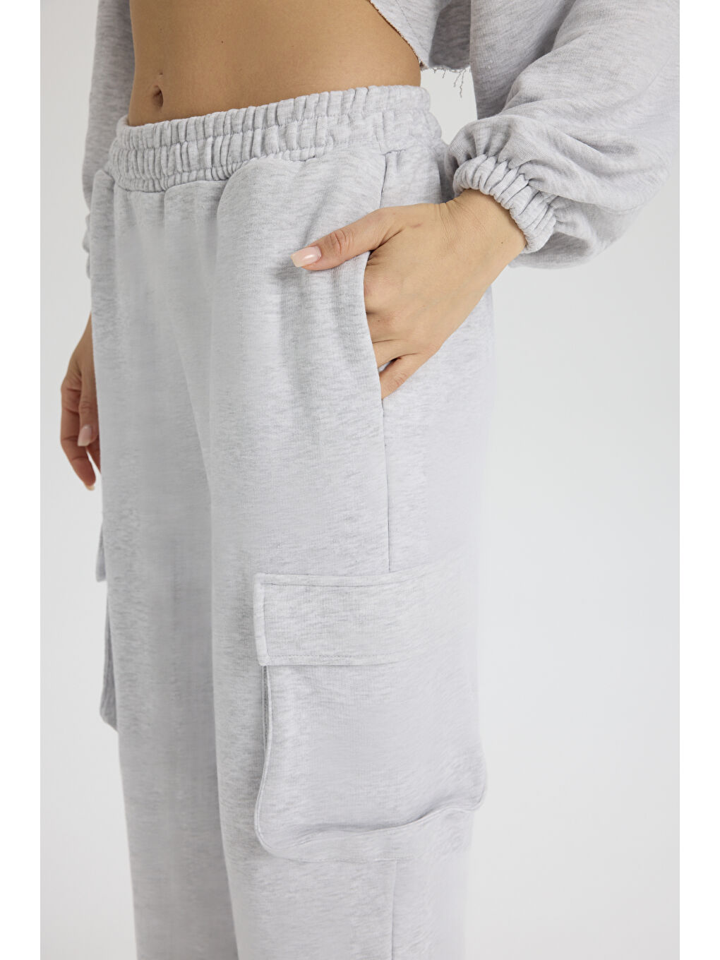 Beyaz Swan Yandan Cepli Karmelanj Eşofman Takım-7