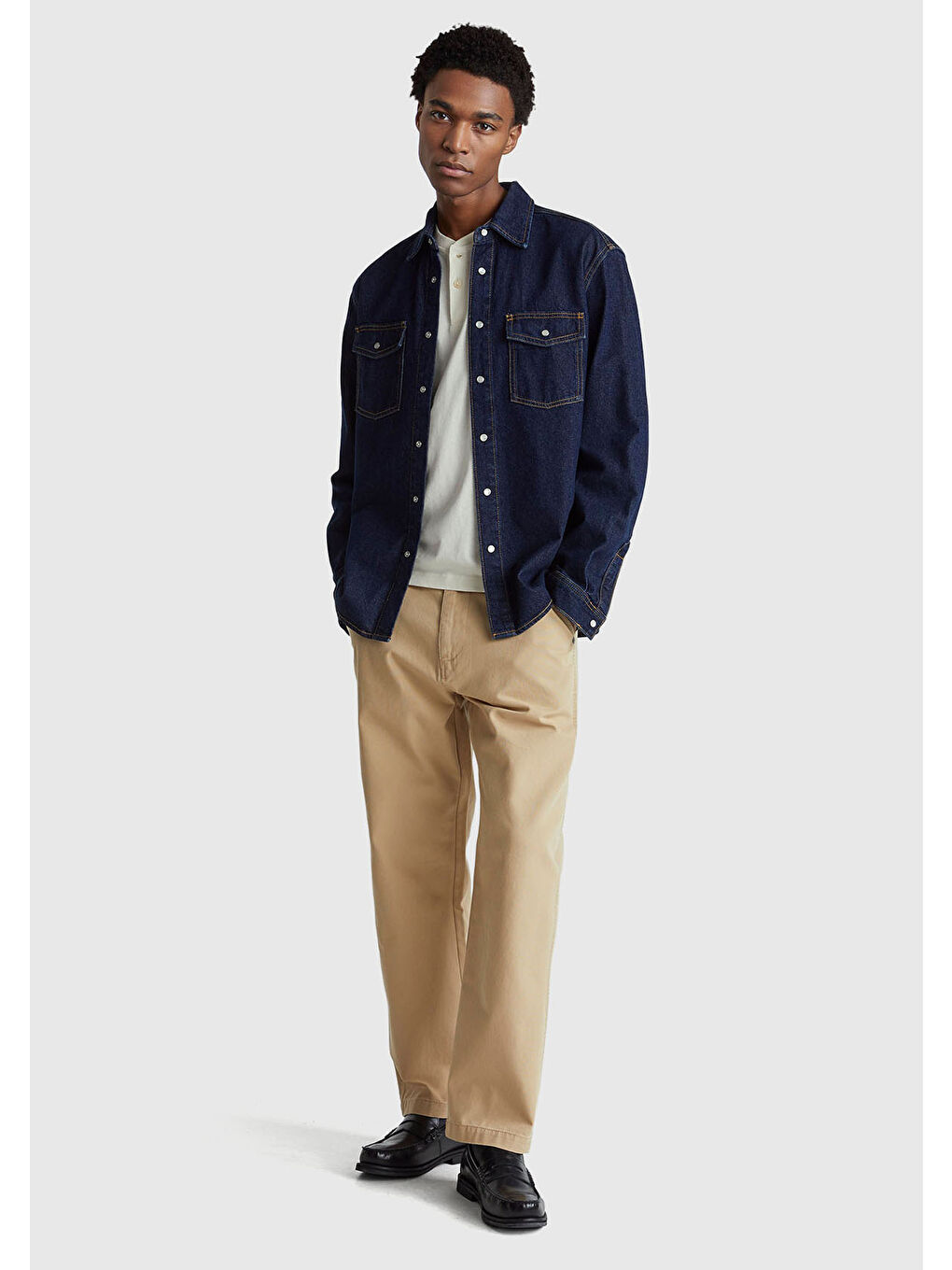 Ekru Erkek Krem %100 Pamuk Önü Düğme Detaylı Bisiklet Yaka Uzun Kollu T-Shirt-4