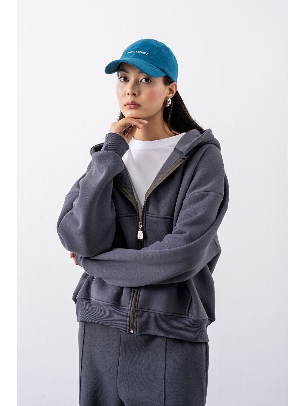 Kadın Chill Oversize Antrasit Fermuarlı Sweatshirt