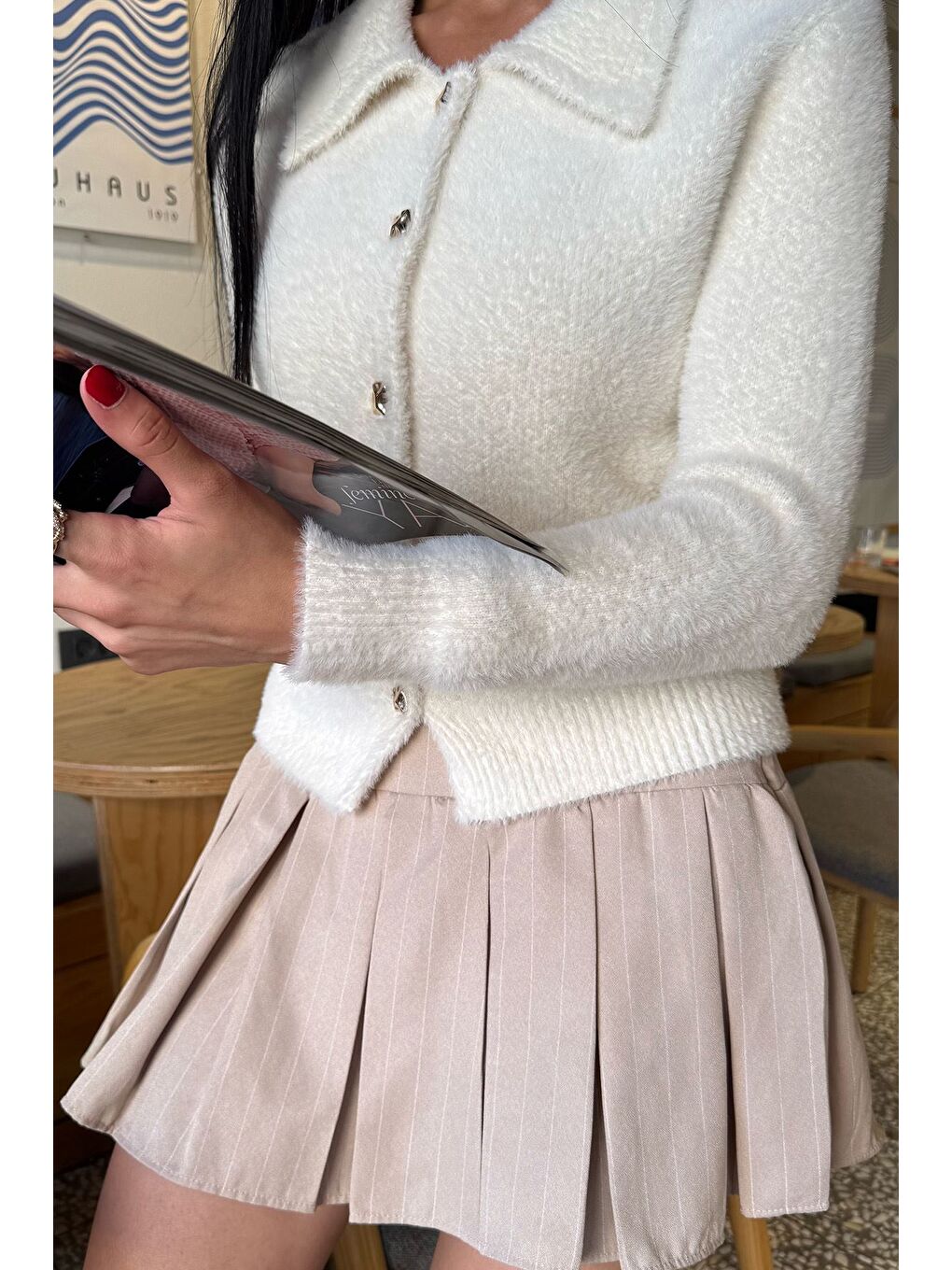 Ekru Kadın Yumoş İplik Triko Ceket (s-m-l Uyumludur)-2