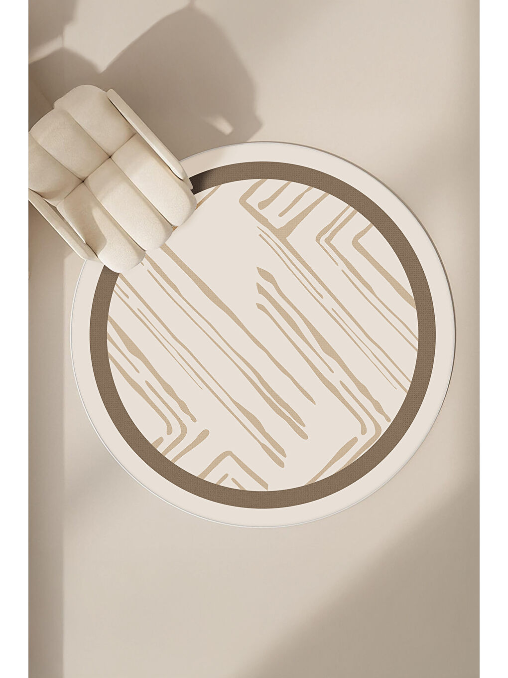 Bej Dekoratif Salon Halısı, Makinada Yıkanabilir, Kaymaz Taban, İnce & Modern Tasarım-2