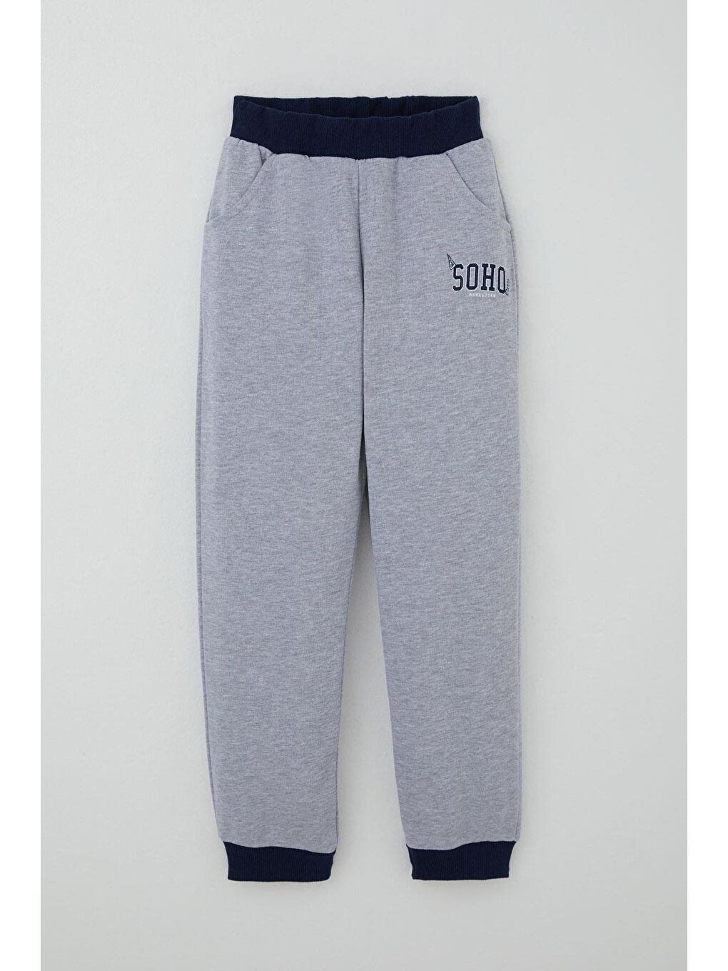 Erkek Çocuk Eşofman Takımı Yazı Pantolonu Cepli Açık Gri Melanj (4-8 Yaş)-2