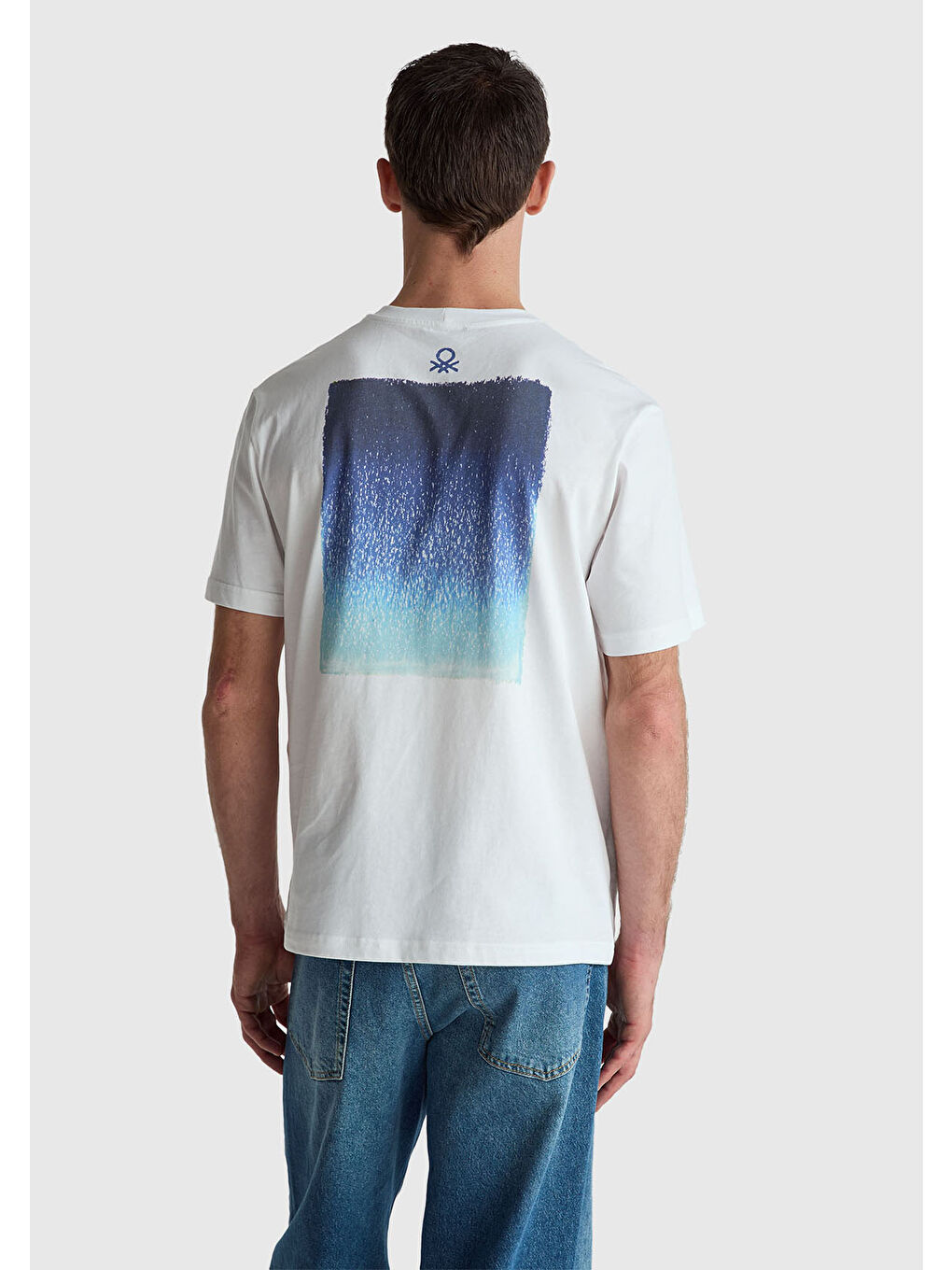 Erkek Beyaz %100 Pamuk Önü ve Arkası Baskılı Logo Detaylı T-Shirt-2