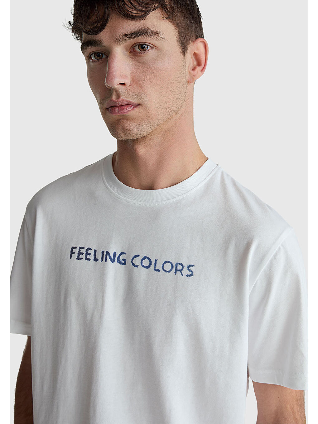 Erkek Beyaz %100 Pamuk Önü ve Arkası Baskılı Logo Detaylı T-Shirt-5