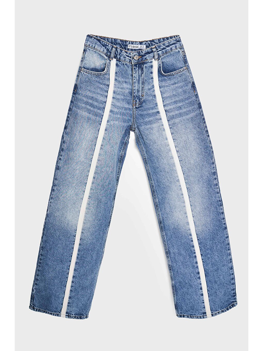 Mavi Kadın Jean Rengi 4S5-32 Wide Leg Önden Şeritli %100 Pamuk Tasarım Denim Jean-3