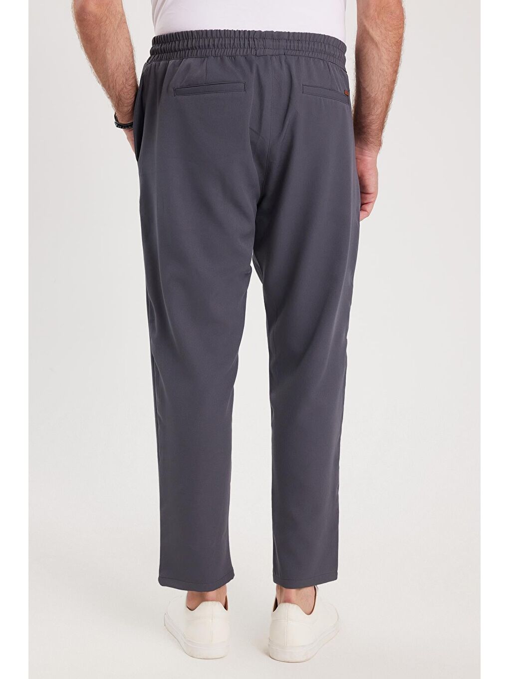 Erkek Regular Fit Beli Lastikli Bağcıklı Jogger Koyu Gri Pantolon Rahat Kesim Yan Cepli-6