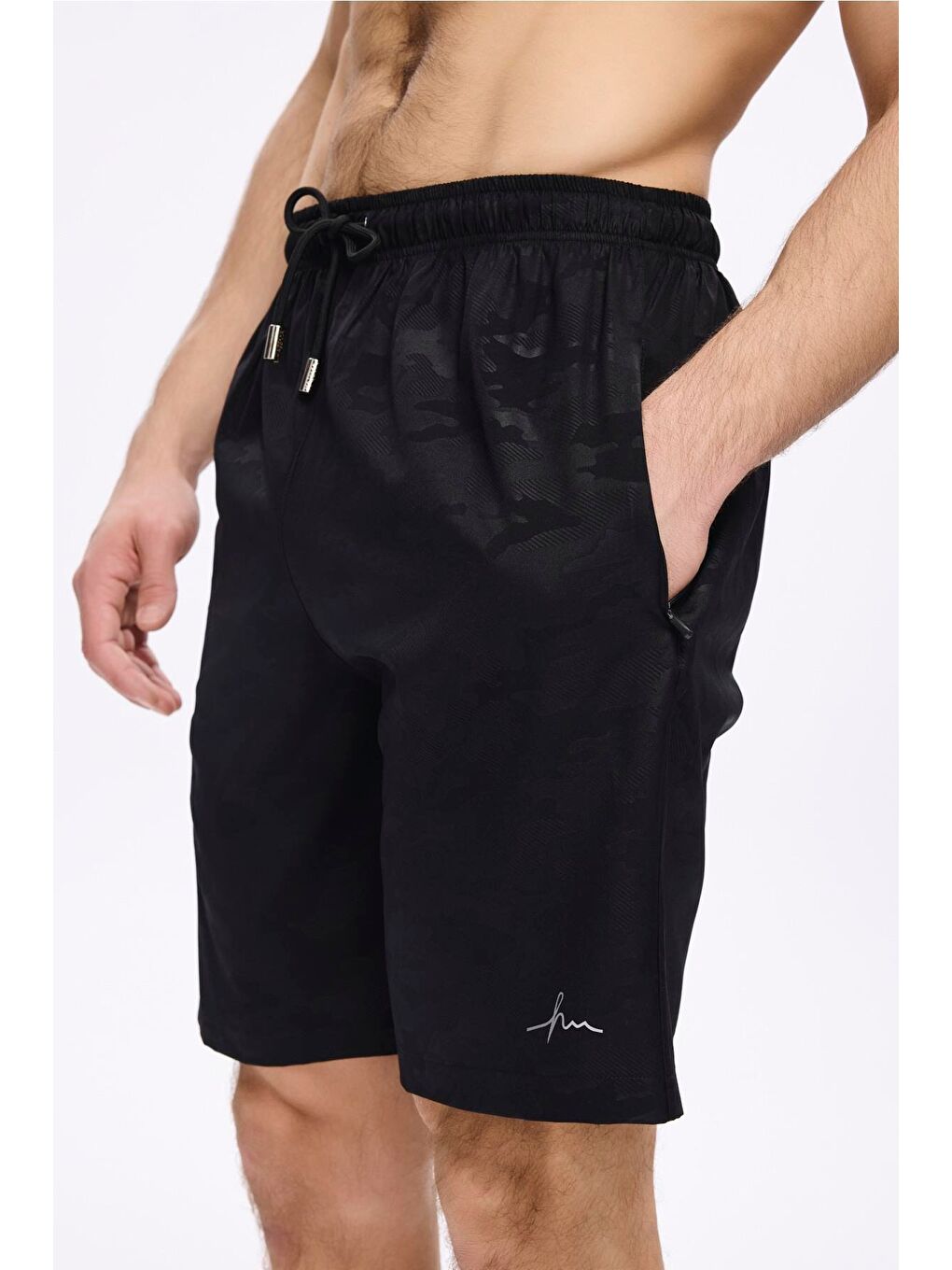 Kamuflaj Desenli Siyah Erkek Kısa Havuz Ve Deniz Şortu 5033