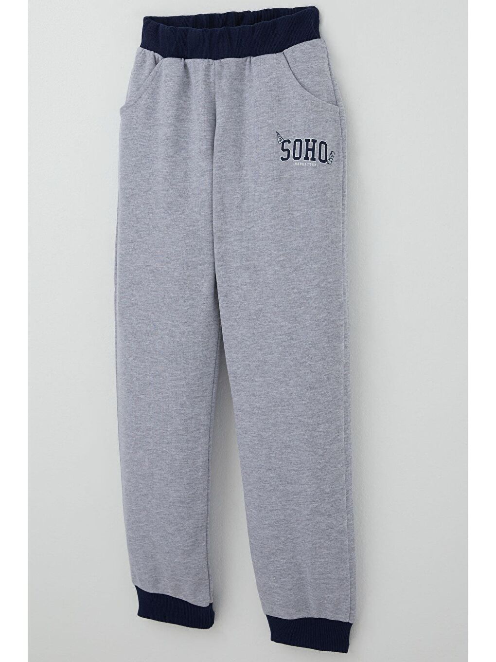 Erkek Çocuk Eşofman Takımı Yazı Pantolonu Cepli Açık Gri Melanj (4-8 Yaş)-6