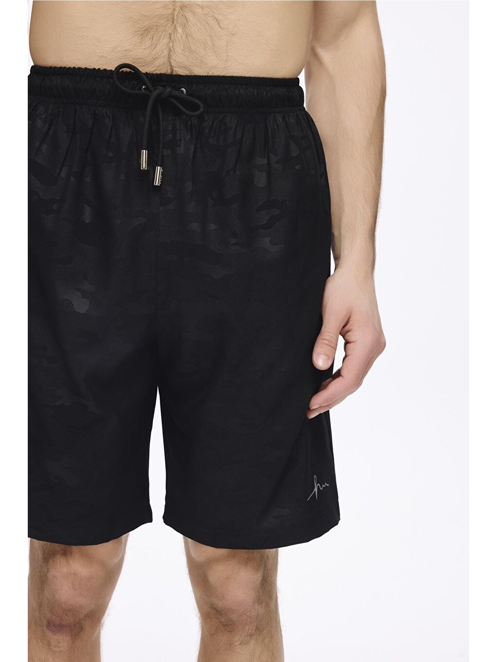Kamuflaj Desenli Siyah Erkek Kısa Havuz Ve Deniz Şortu 5033-1