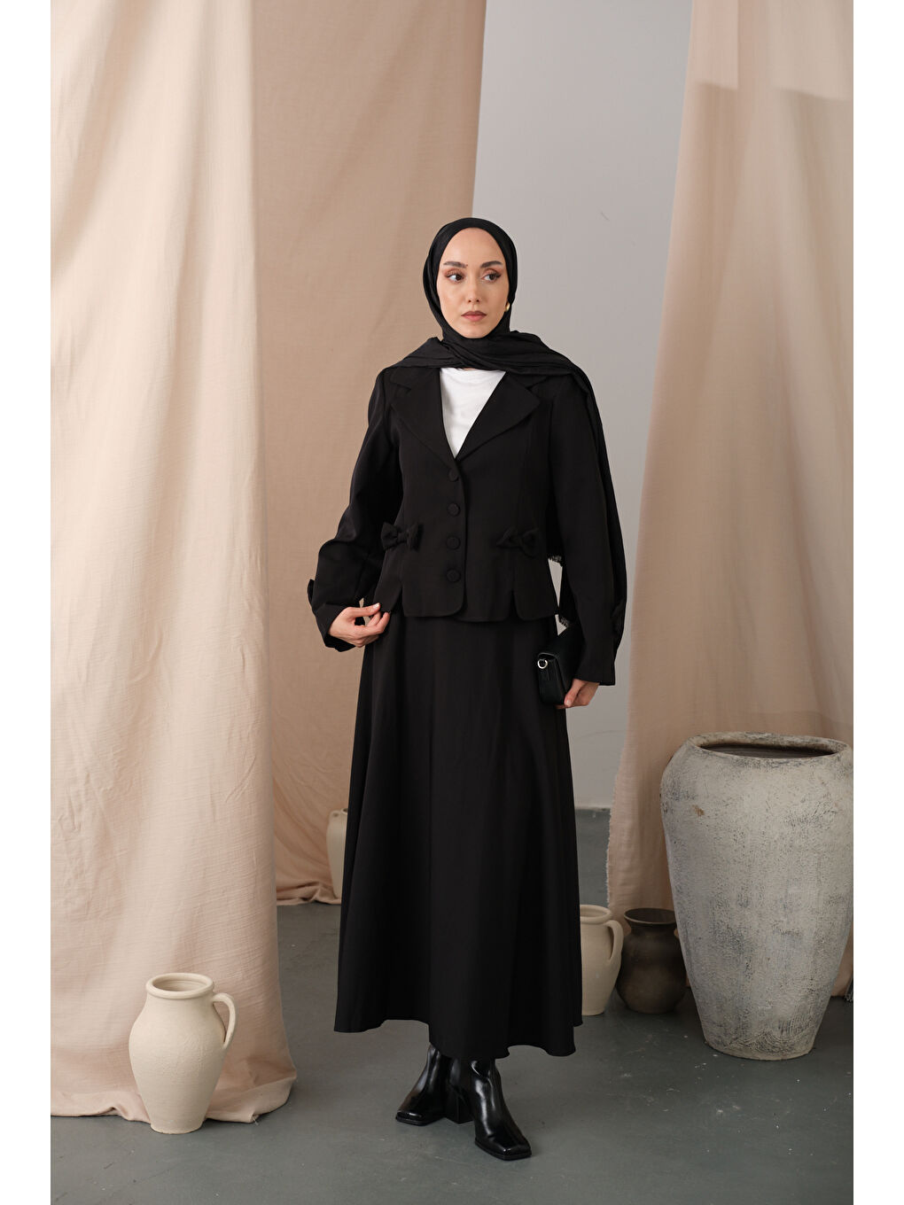 Kadın Kurdele Detaylı Takım Siyah-4