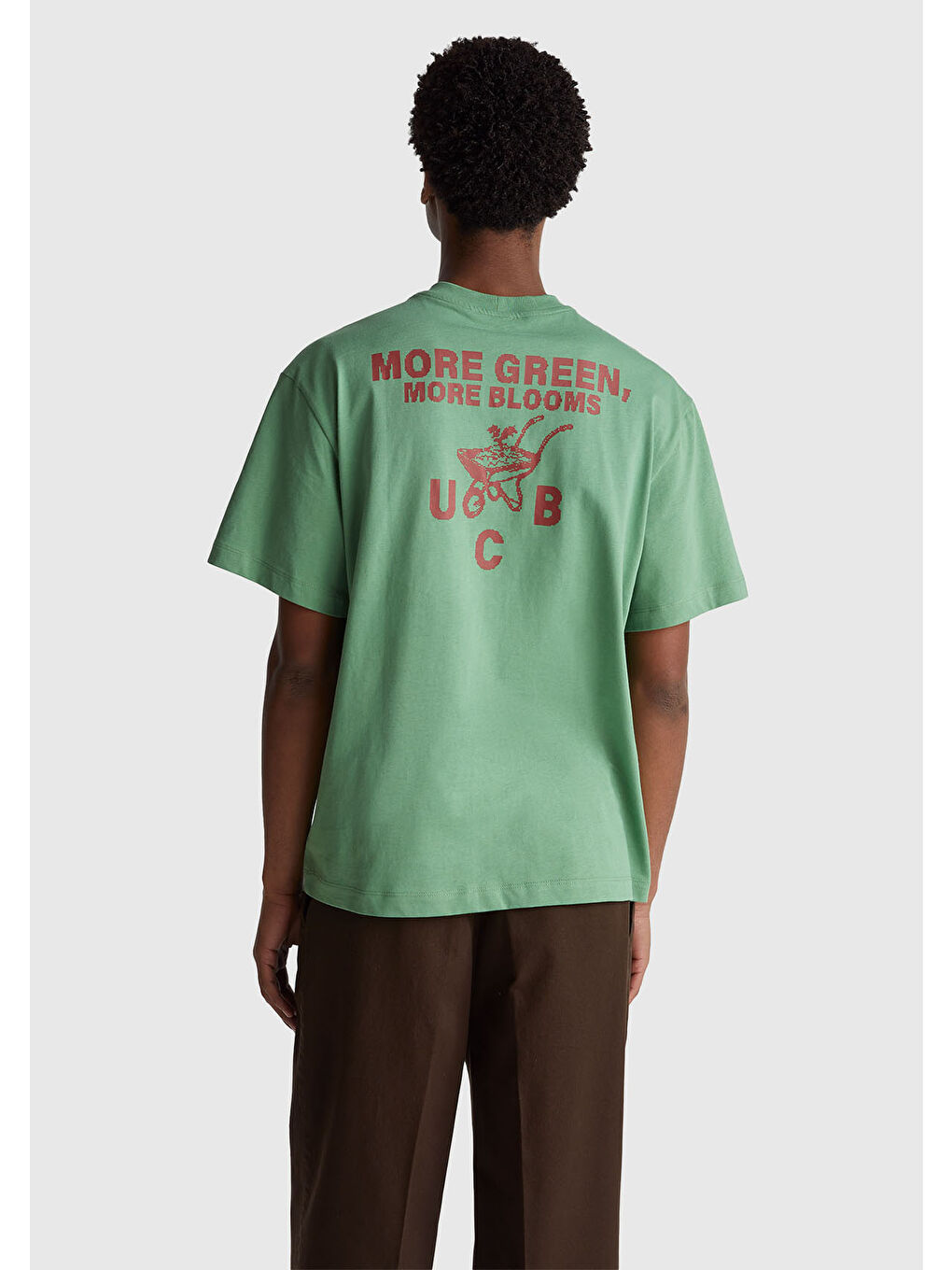 Erkek Haki Yeşilli %100 Pamuk Önü İşleme Detaylı Oversize Bisiklet Yaka T-Shirt-2