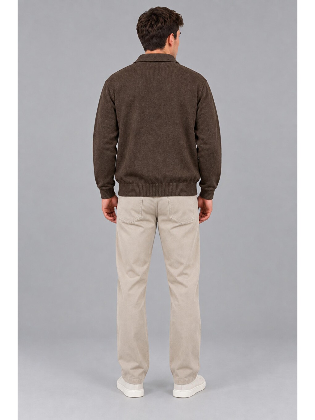 Kahverengi Oversize Düğmeli Yaka Örgü Kazak Dp 17501_10063-6